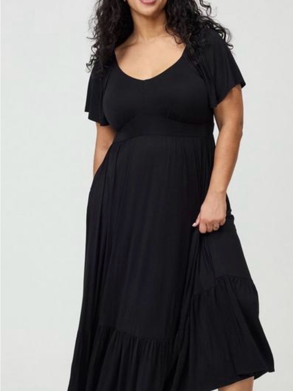 torrid Flutter Sleeve Tiered Black Maxi Dress